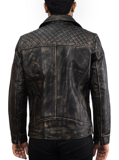 Mens Racer Vintage Quilted Black Leather Jacket