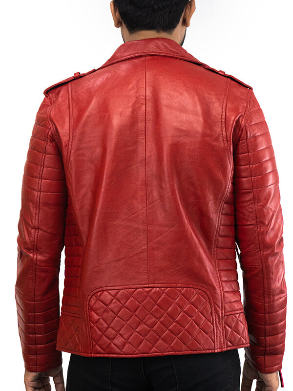 Mens Red Biker lambskin Leather jacket