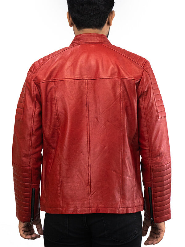 Mens Red Vintage biker Leather Jacket 