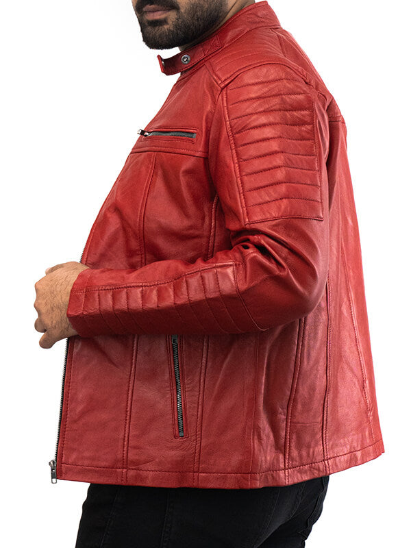 Mens Red Vintage biker Leather Jacket 