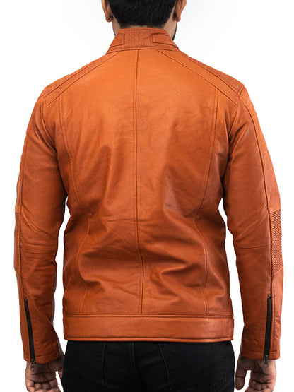 Mens Tan Brown Quilted Leather Jacket