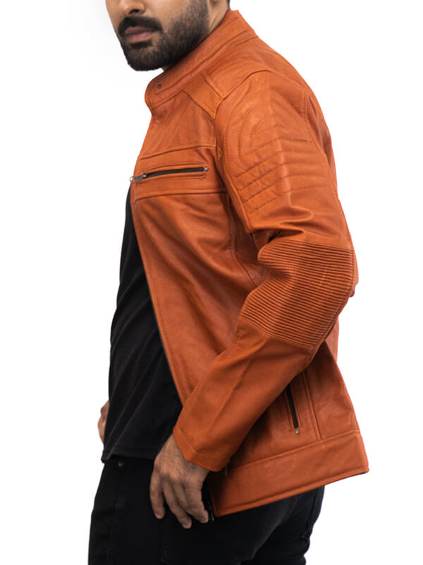 Mens Tan Brown Quilted Leather Jacket