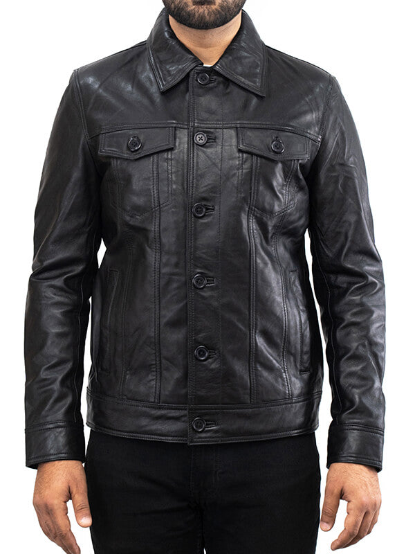 Mens Trucker Leather Jacket 