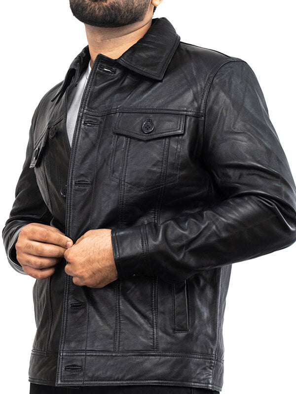 Mens Trucker Leather Jacket 