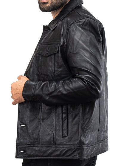 Mens Trucker Leather Jacket 