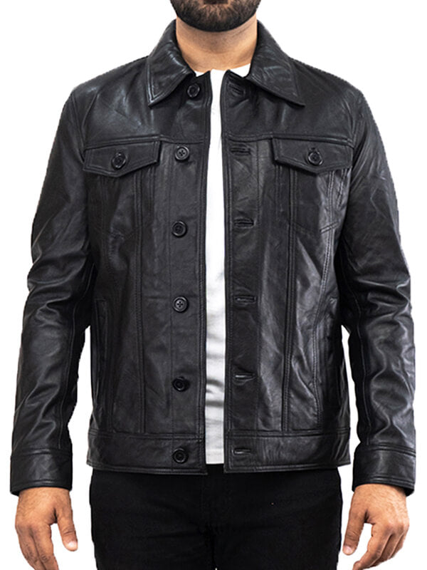 Mens Trucker Leather Jacket 