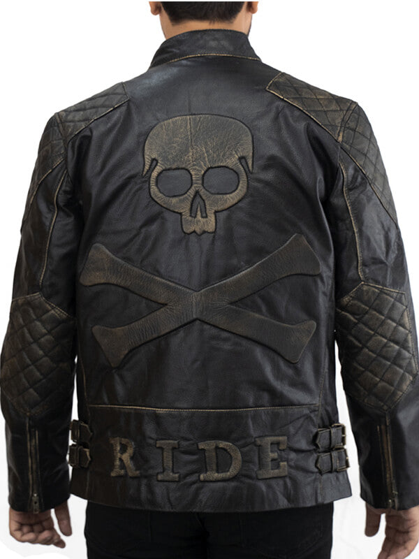 Mens Vintage Quilted Biker Leather Jacket