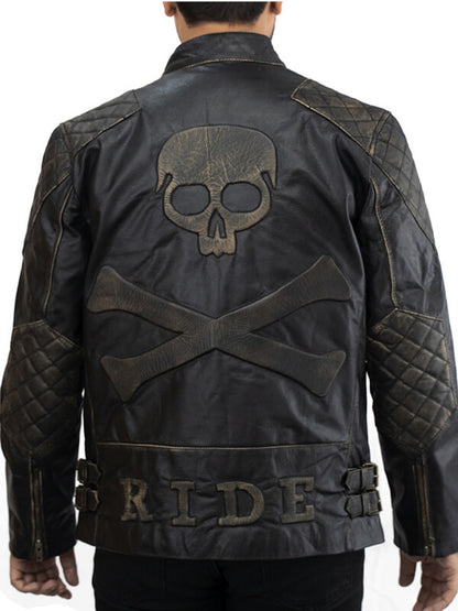 Mens Vintage Quilted Biker Leather Jacket