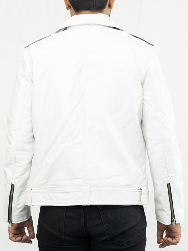 Mens VIntage white Lambskin Leather Jacket