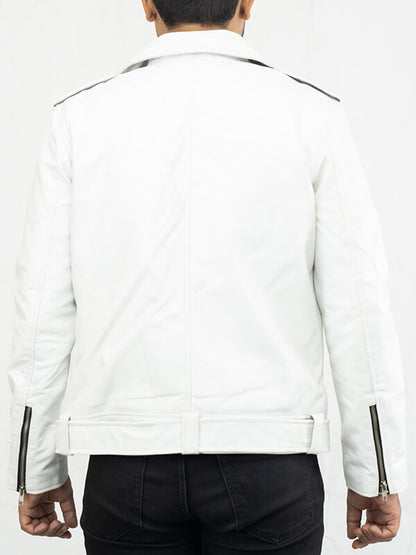 Mens VIntage white Lambskin Leather Jacket