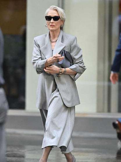 Meryl Streep Devil Wears Prada 2 Grey Cotton Blazer