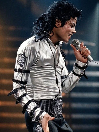 Michael Jackson Bad World Tour Silver Leather Jacket