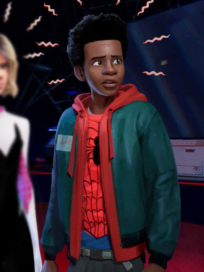 Miles Morales Spiderman Into The Spiderverse Green Bomber Jacket