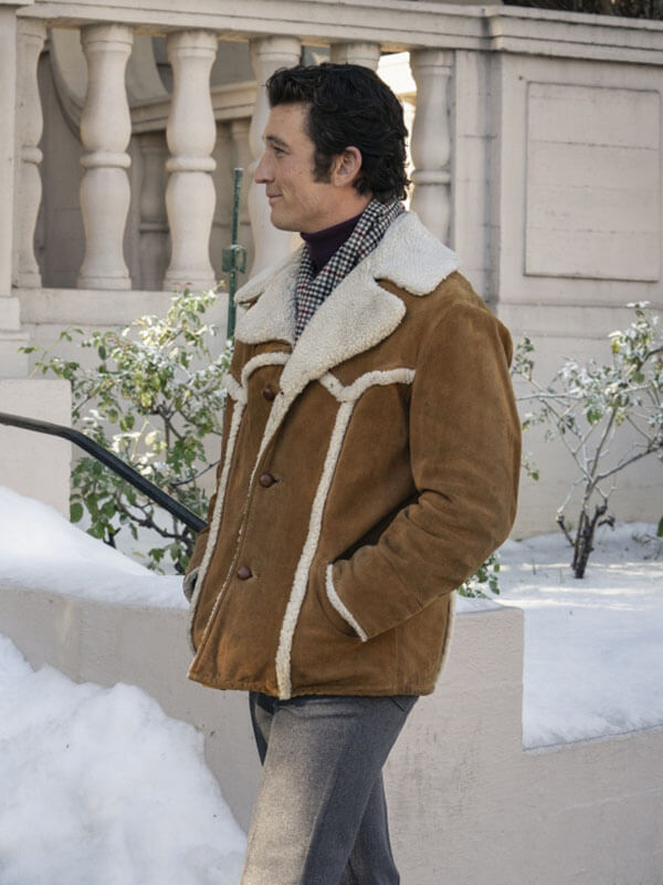 Miles Teller The Offer 2022 Brown Suede Shearling Jacket