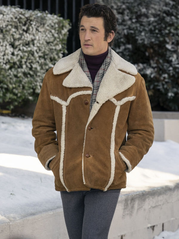 Miles Teller The Offer 2022 Brown Suede Shearling Jacket