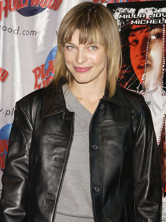 Milla Jovovich Black Leather Jacket