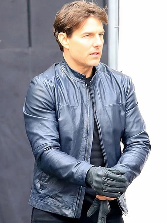  Mission Impossible Fallout 2018 Tom Cruise Blue Leather Jacket
