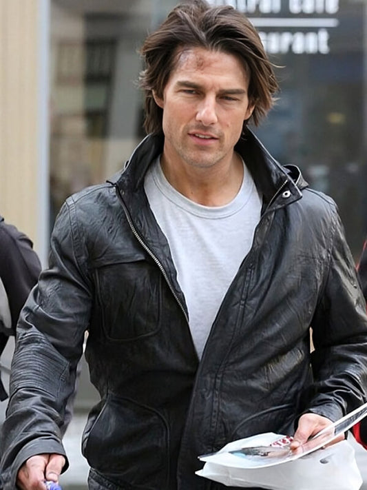 Mission Impossible Ghost Protocol 2011 Tom Cruise Black Leather Jacket 