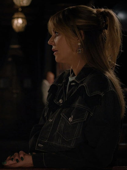 Morgan Gillory High Potential Black Denim Crop Jacket.