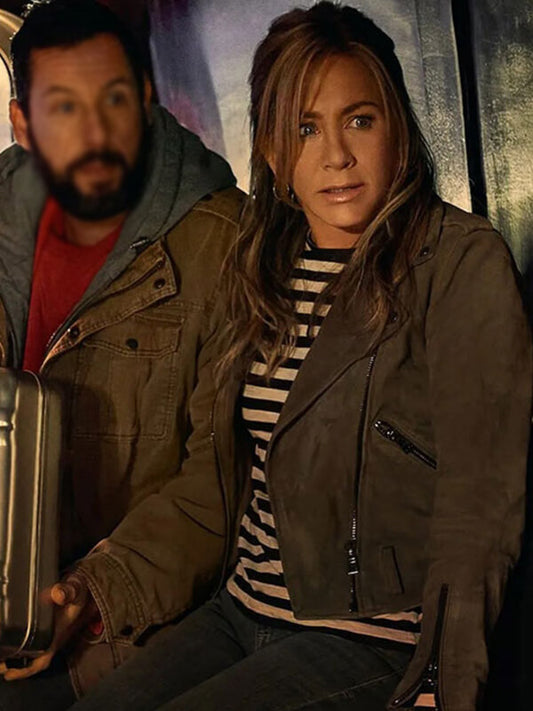 Murder Mystery 2 2023 Jennifer Aniston Brown Suede Leather Jacket