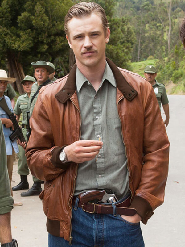 Narcos 2015 Season 1 Boyd Holbrook Brown leather Jacket