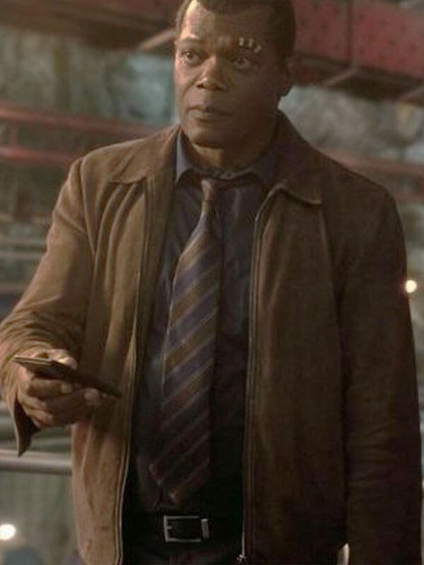 Nick Fury Captain Marvel Brown Suede Jacket