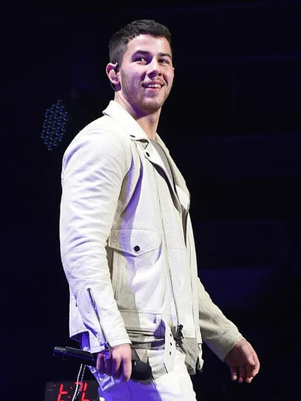 Nick Jonas White Leather Jacket 