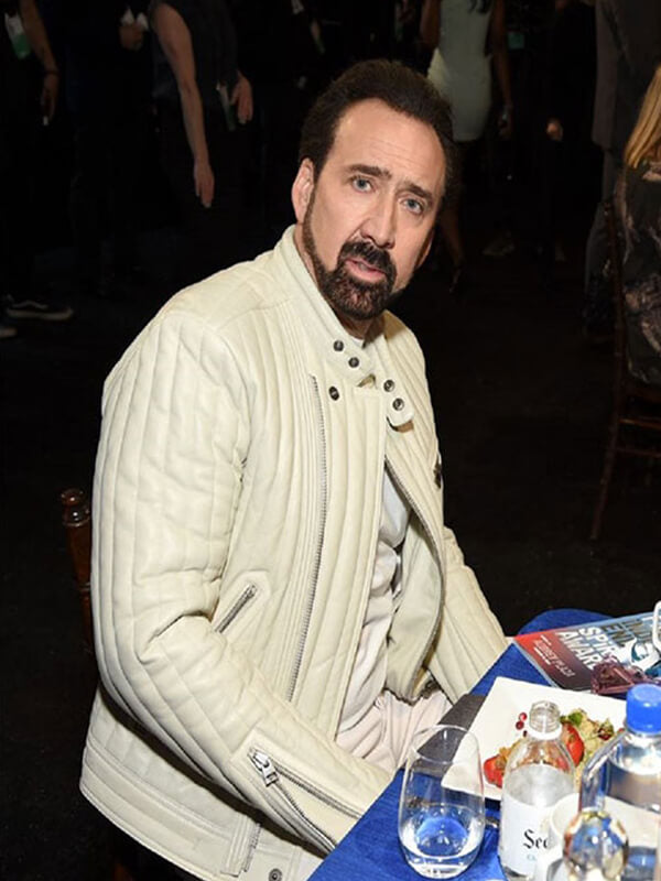 Nicolas Cage White Leather Jacket