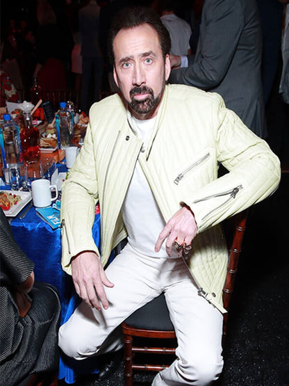 Nicolas Cage White Leather Jacket