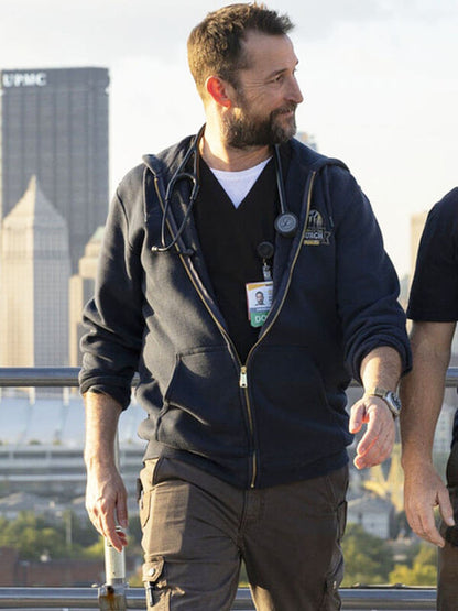 Noah Wyle The Pitt Season 01 Bue Fleece Jacket