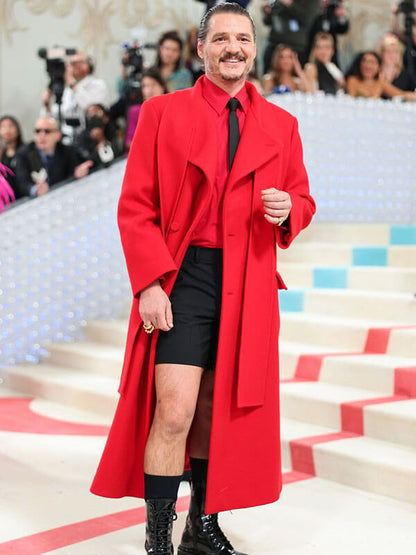 Pedro Pascal Met Gala 2023 Red Wool Coat