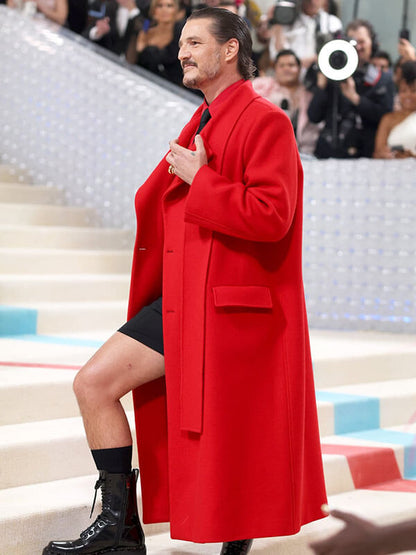 Pedro Pascal Met Gala 2023 Red Wool Coat