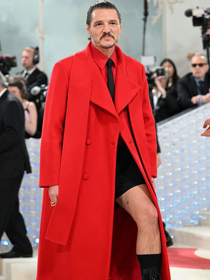 Pedro Pascal Met Gala 2023 Red Wool Coat