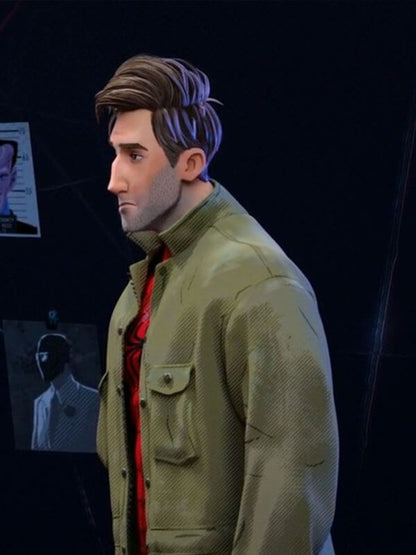 Peter Parker Spiderman Into Spiderverse Green Trench Coat