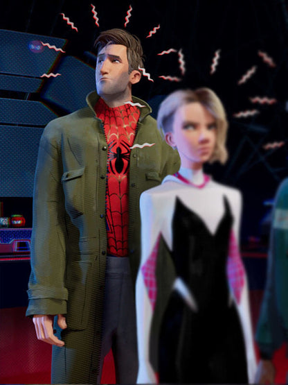 Peter Parker Spiderman Into Spiderverse Green Trench Coat