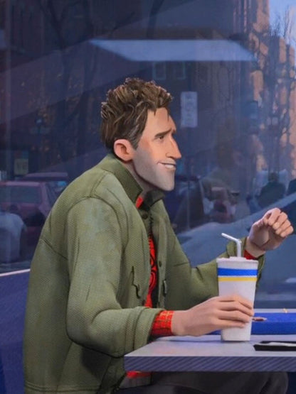 Peter Parker Spiderman Into Spiderverse Green Trench Coat