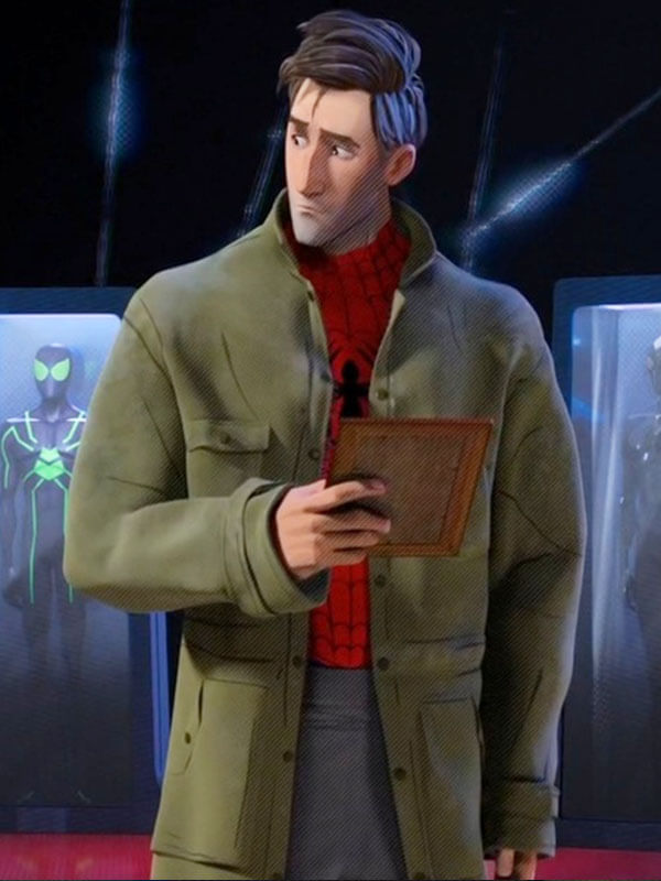 Peter Parker Spiderman Into Spiderverse Green Trench Coat