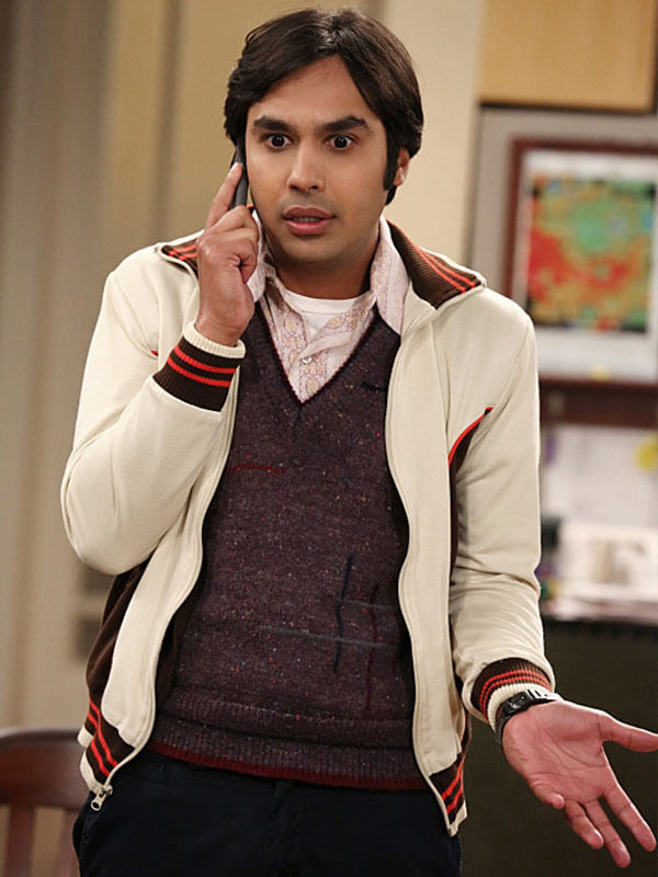 Raj Koothrappali Big Bang Theory Season 05 White Bomber Jacket