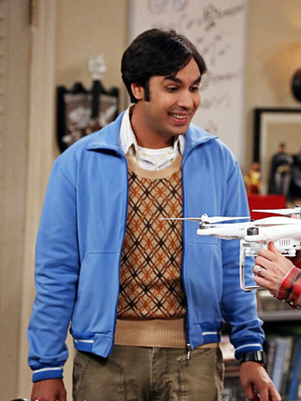 Raj Koothrappli Big Bang Theory Season 08 Blue Zipup Jacket