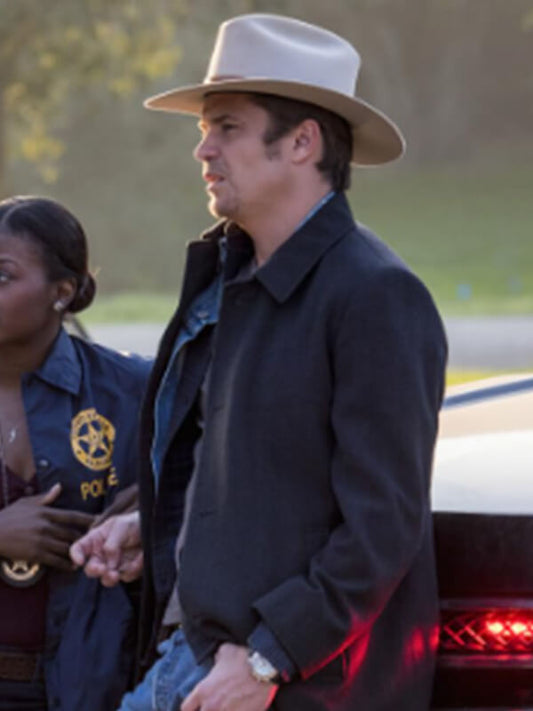 Raylan Givens justified 2010 Black Wool Trench Coat  