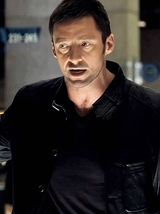 Real steel 2011 Hugh Jackman Black Leather Jacket