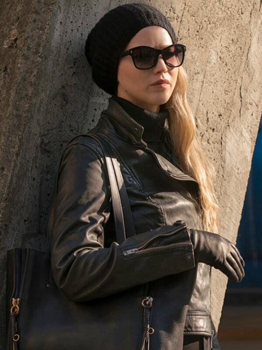 Red Sparrow 2018 Jennifer Lawrence Black Quilted Leather Jacket