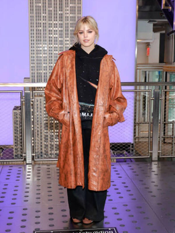 Renee Rapp Empire State Event Brown Leather Coat