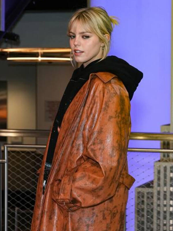 Renee Rapp Empire State Event Brown Leather Coat