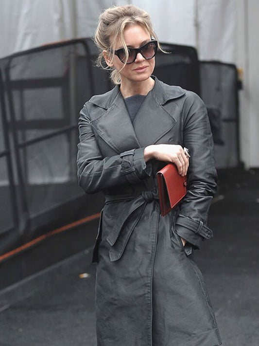 Renee Zellweger Grey Leather Long Coat