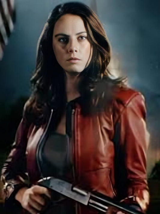  Resident Evil 2021 Kaya Scodelario Red Leather Jacket