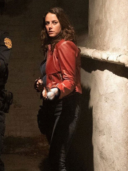Resident Evil 2021 Kaya Scodelario Red Leather Jacket