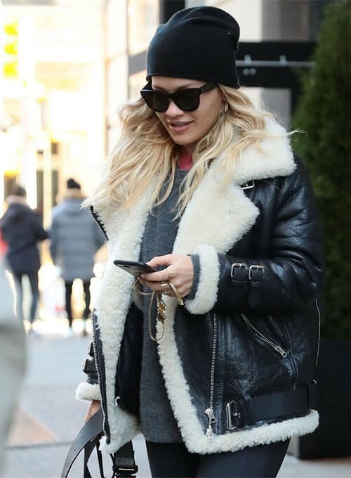 Rita Ora Black Fur Leather Jacket