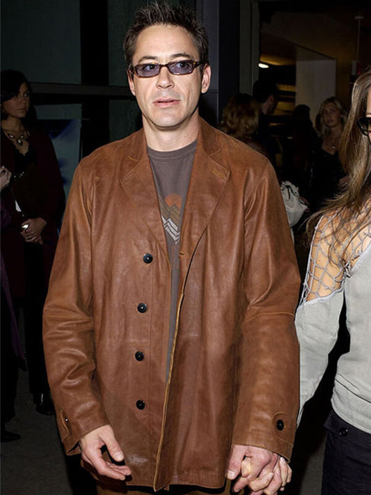 Robert Downey Jr Brown Leather Blazer