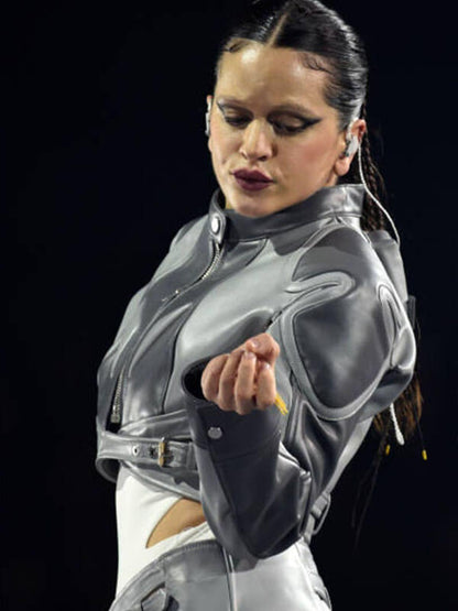 Rosalia Motomami Tour Bogota Grey Leather Moto Jacket